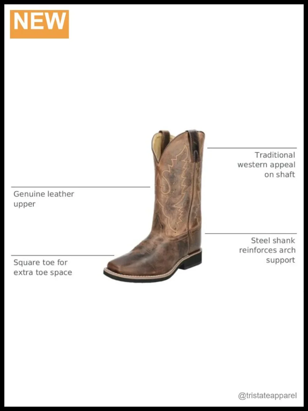 Genuine Leather Square Toe Western Ankle Boots Crepe Sole